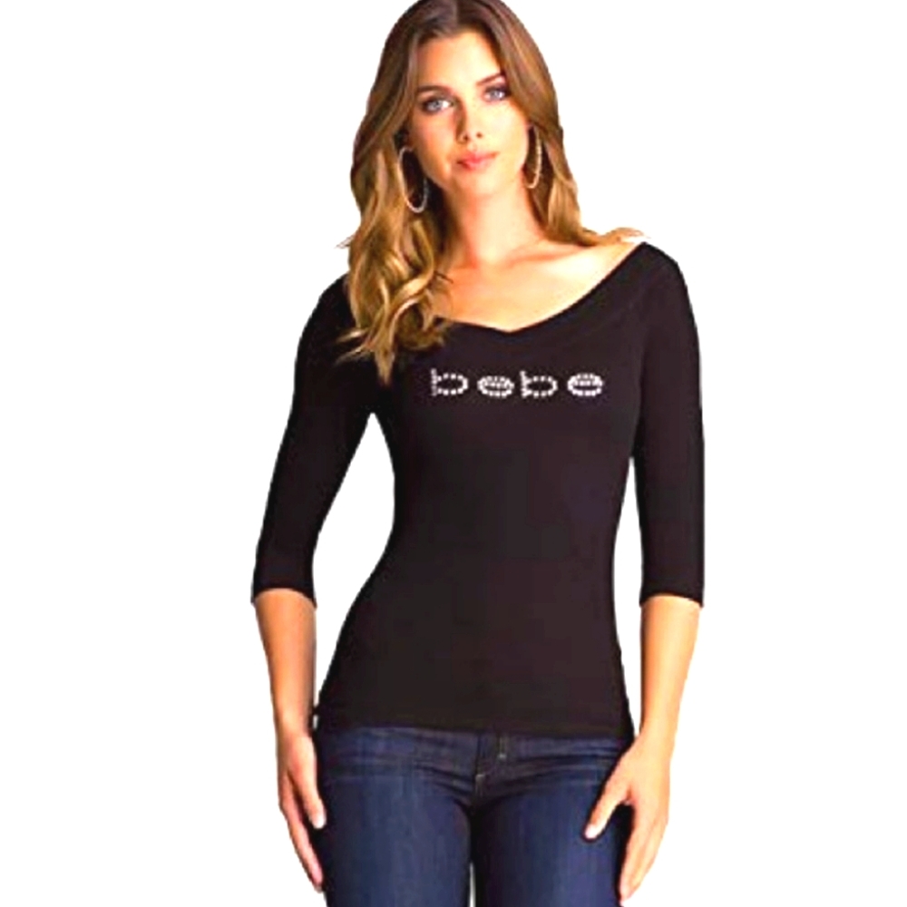 ⭐️SOLD bebe Metallic Black Diamantes Top